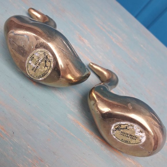 Brass Ducks Geese Set of 2 Vintage Figurine Birds Animals MCM Mid Century Gold - Picture 14 of 16